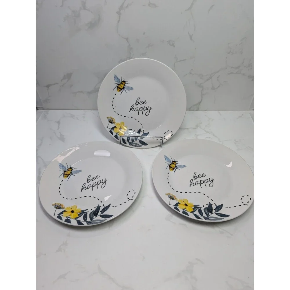 Royal Norfolk Bee Happy Salad Plates Set of 3 New Bee Floral 8.5